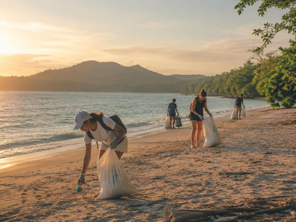 Voluntarios limpiando una playa de Guanacaste